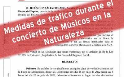 Medidas especiales de regulación del tráfico durante “músicos en la naturaleza 2022”